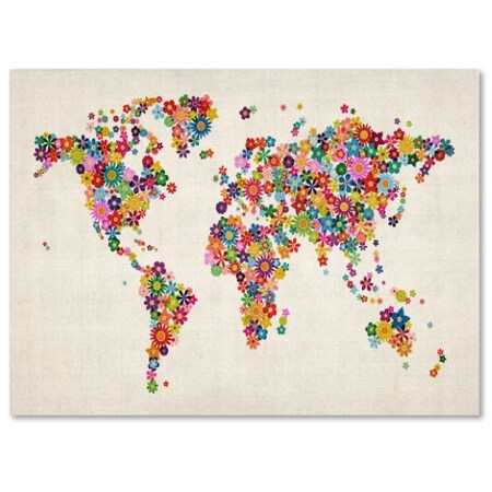 Trademark Fine Art Michael Tompsett 'Flowers World Map' Canvas Art, 22x32 MT0205-C2232GG